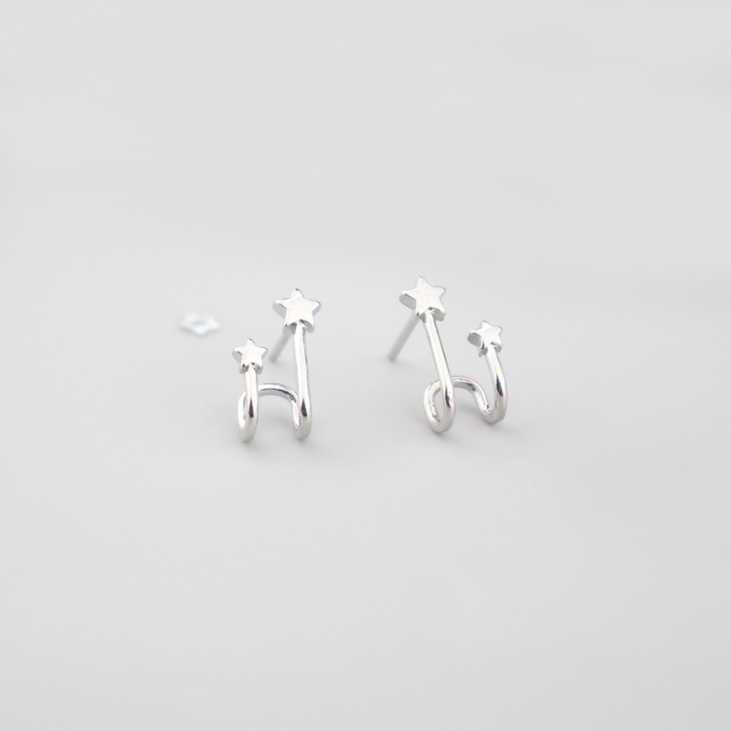 Unique Star Stud Earrings Anting Women Cool Silver Earring Jewelry Party Ear Clip Birthday Gift