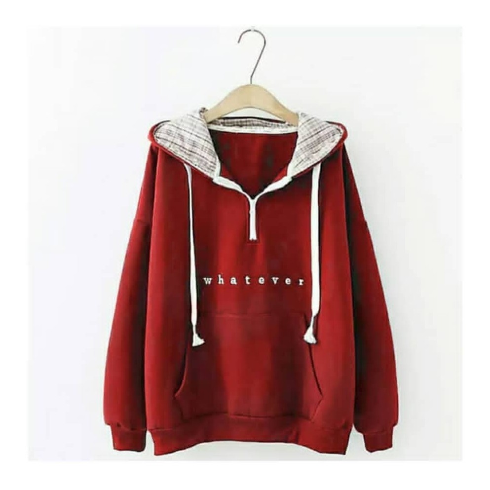 HOODIE WANITA . WHATEVER HOODIE . SWEATER WANITA . SWEATER MURAH . HIJAB OUTFIT . KOREAN STYLE-maroon
