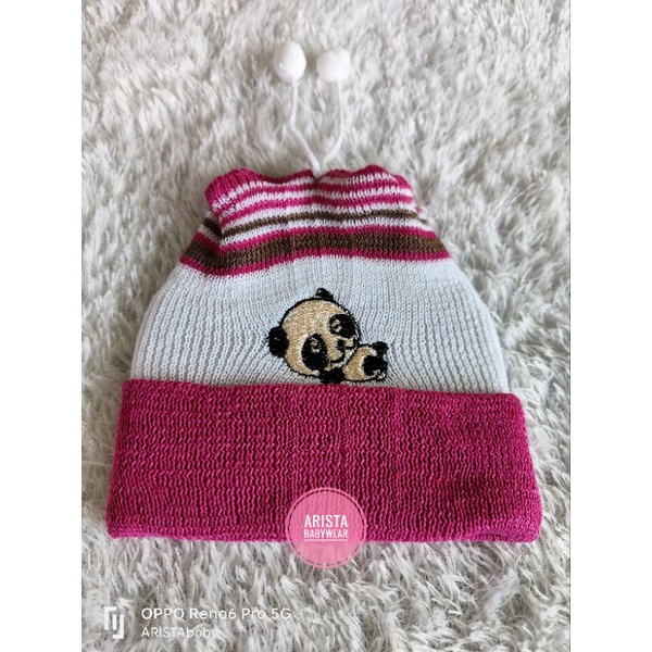 Topi/kupluk bayi rajut tebal panda