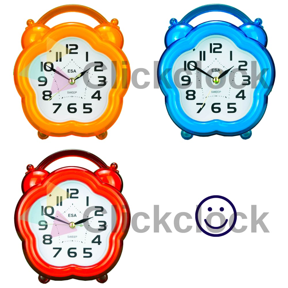 Jam Weker Quartz Dekorasi Meja Merah Biru Orange Hijau Esa H-18 Kecil Unik Bagus Sweep Movement