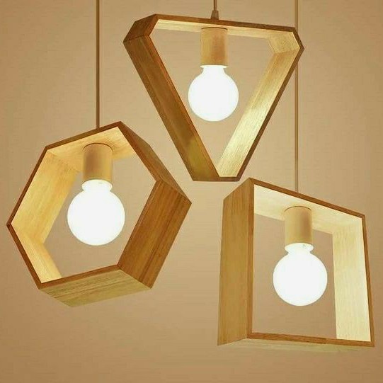Kap Lampu Gantung Rustic Kayu Jati Belanda Minimalis Dekorasi Cafe