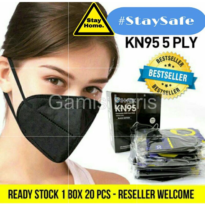 KP STARK Masker KN95 Hitam Black Earloop Eceran 1pcs