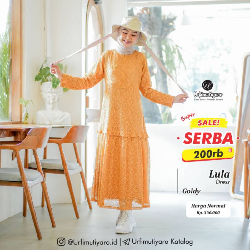READY STOCK LULA DRESS BY URFIMUTIYARO (GAMIS DRESS WANITA MUSLIM) SISA WARNA GOLDY SIZE S-XXL