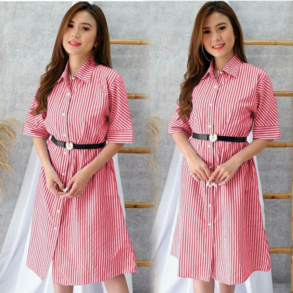 *[MCFK] Dress Joana / Dress Salur Wanita / Dress Stripe Button / Dress Wanita / Dress / Baju Dres Wanita Korea