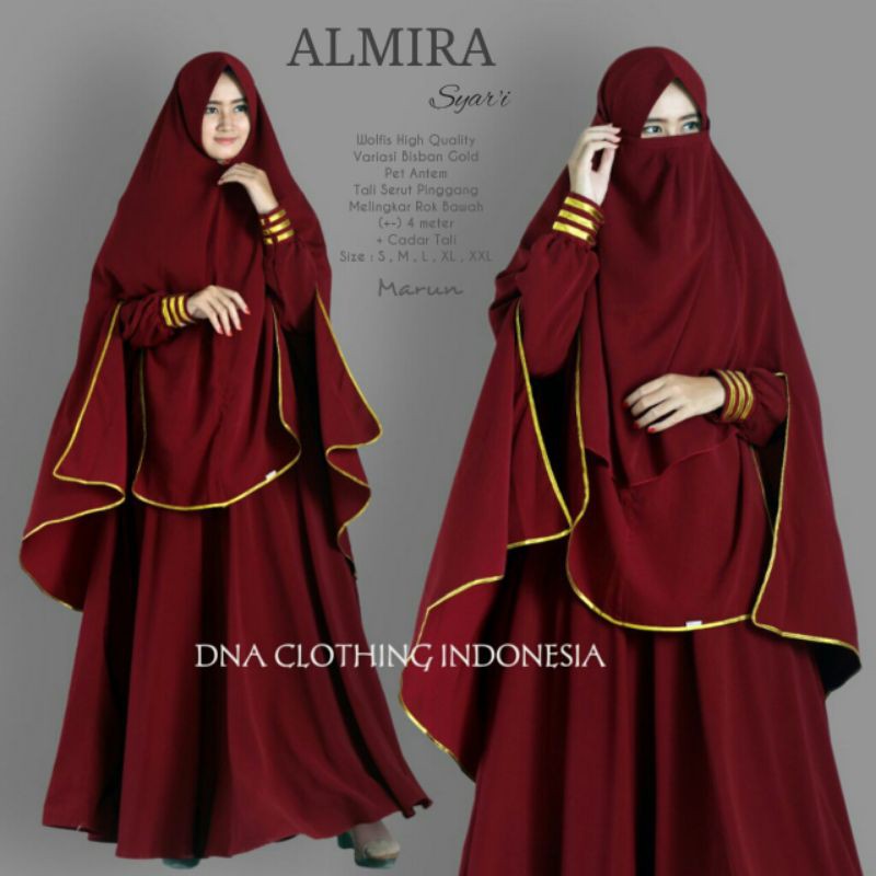Gamis Almira Syari by DNA clothing - khimar Belah Tangan Renda Gold