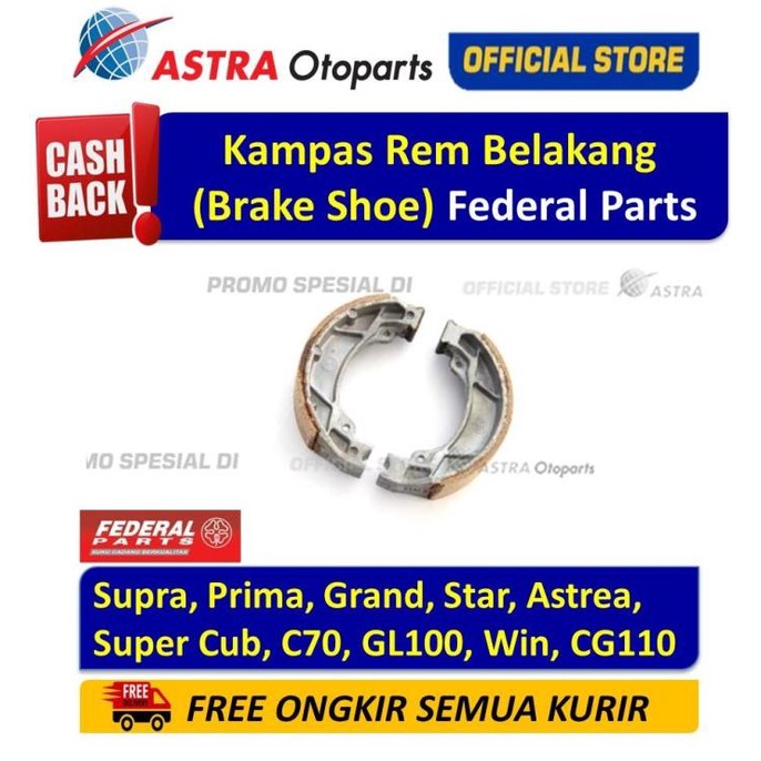 Kampas Rem Belakang (Brake Shoe) Federal Parts SUPRA,GRAND,ASTREA, DLL ASTR4OTO Diminati Banget
