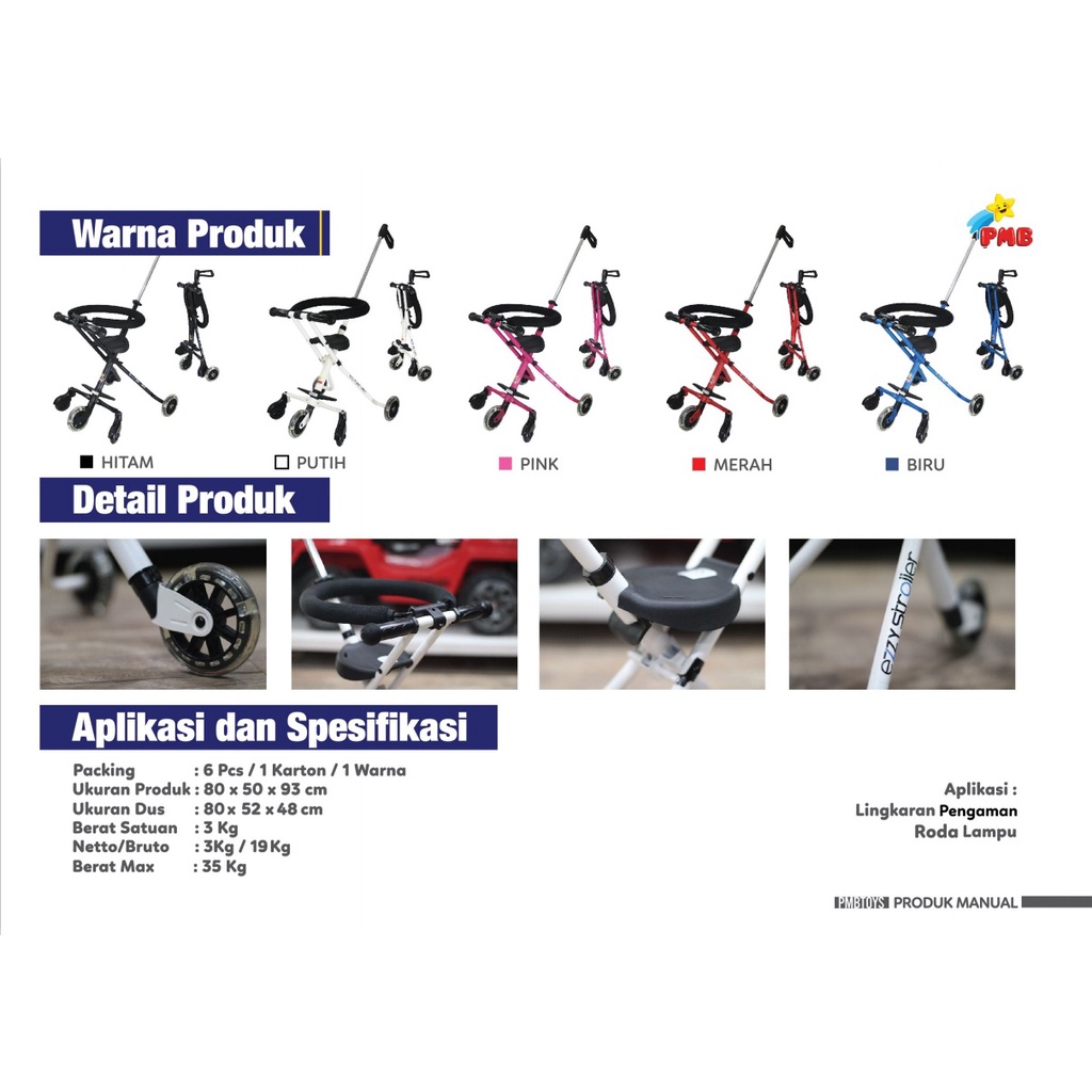 Stroller Anak PMB TOYS S06 Ezzy Kereta Dorong Bayi dan Balita Roda Lima Mode Portable SNI-2