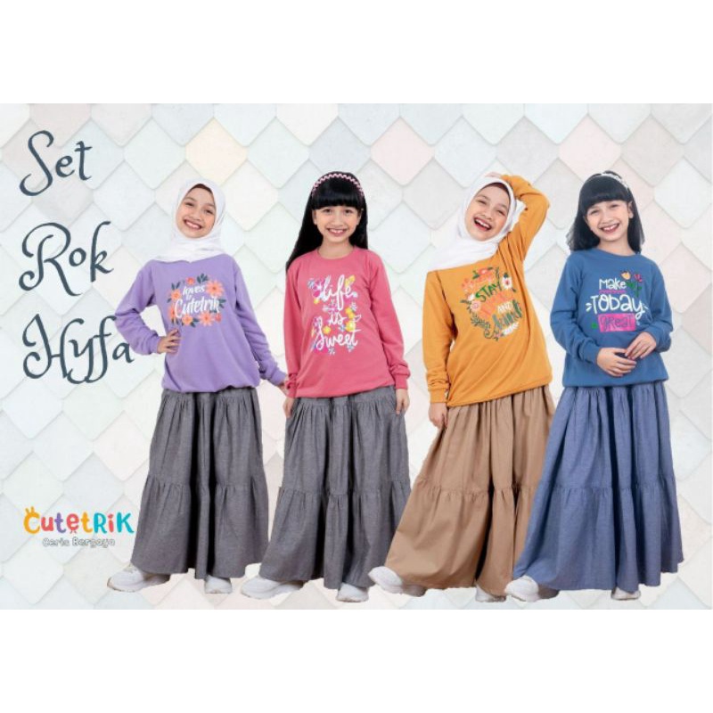 TERBARU SET SETELAN ROK CELANA PANJANG KULOT ANAK PEREMPUAN MUSLIM DENIM KAOS LENGAN PANJANG CUTETRI