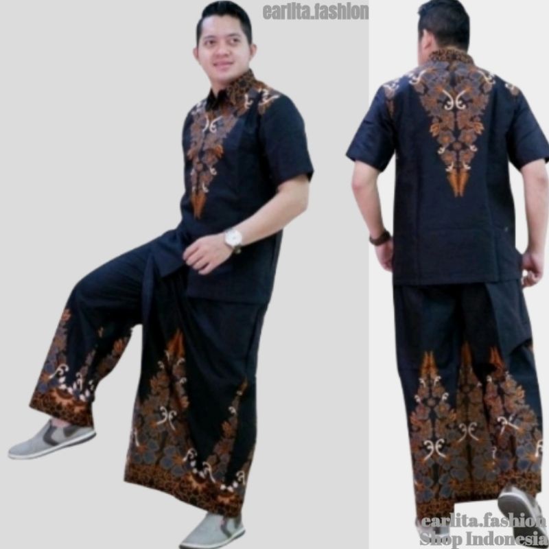 Pakaian Muslim Pria.Sarung Celana Setelan Baju Koko Pria Lengan Pendek Model Terbaru Sarung Batik Ke