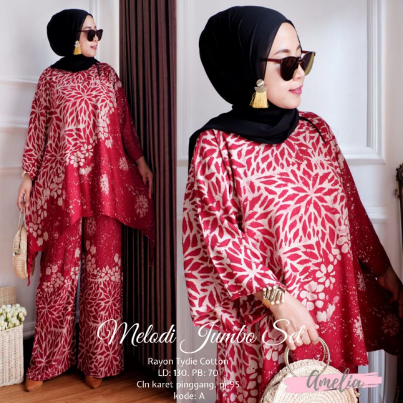 Ld 130cm | MELODI JUMBO SET made by AMELIA | SETCEL SATU SETELAN BAJU DAN CELANA BIG SIZE