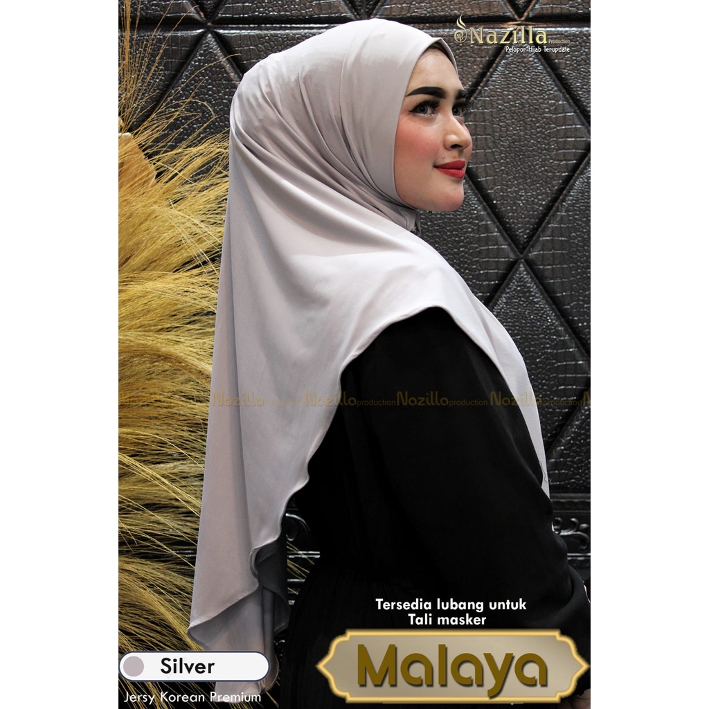 Hijab Simpel Malaya ada lubang telinga untuk masker Original Nazzila-Silver