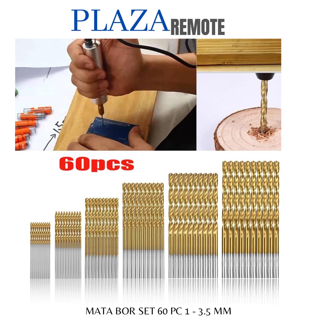 MATA BOR SET TITANIUM  ISI 60 PCS HSS KAYU PLASTIK PCB BESI ALUMUNIUM DLL 1 - 3.5 MM