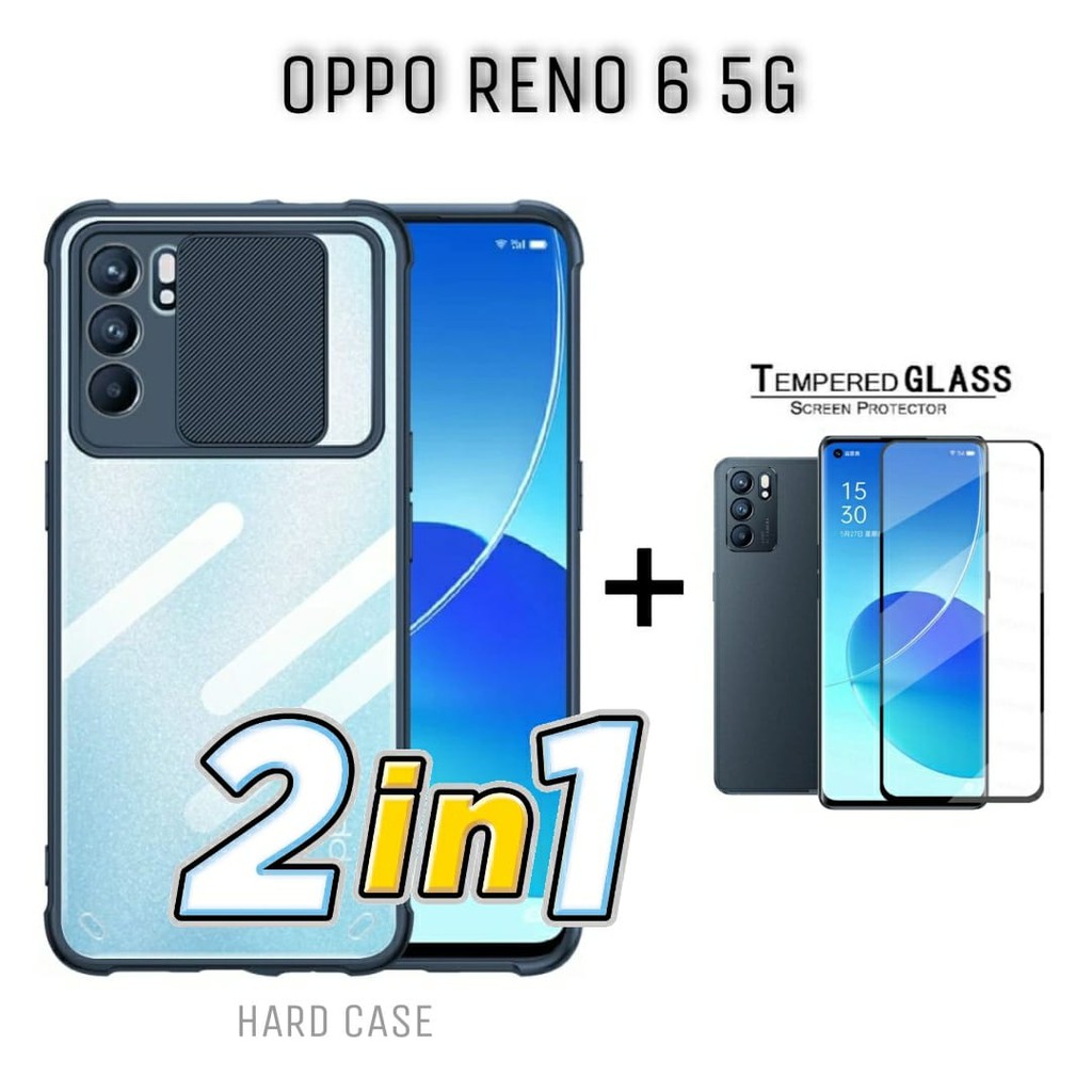 Case OPPO RENO 6 5G Hardcase Fusion Sliding Paket 2In1 Free Tempered Glass Screen Handphone