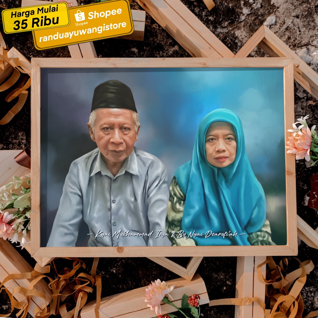 Lukisan Digital Custom Goresan Cat Minyak Khusus 2 Wajah + Cetak Pigura Ukuran (20x30 dan 30x40 cm)