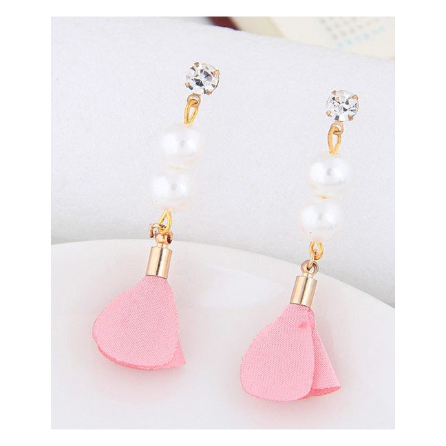 LRC Anting Tusuk Elegant Pearl&amp;diamond Decorated Flower Pure Color A4939X