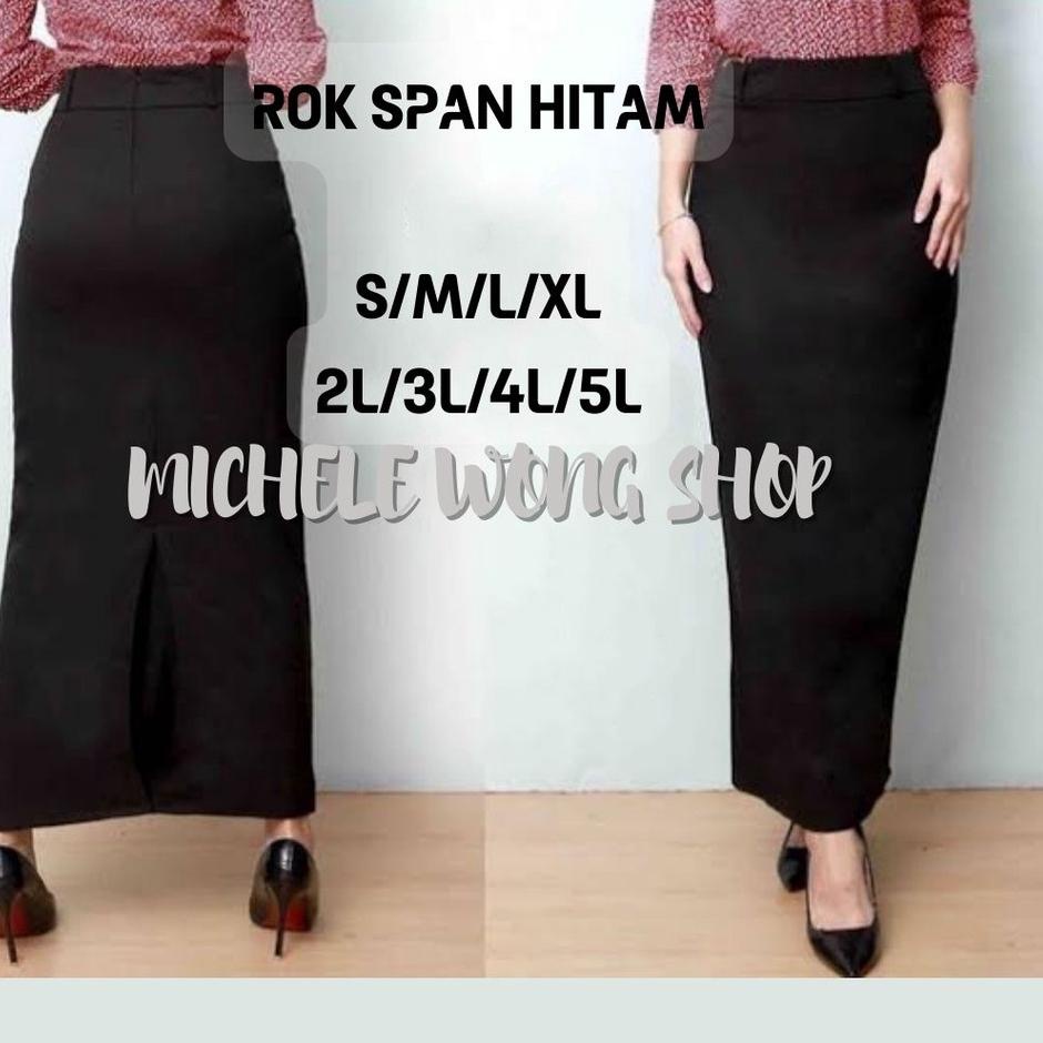 Rok Kain Panjang Span Rempel Hitam - Biru Dongker - Navy / Kerja Magang Kantor Sidang Ospek Intervie