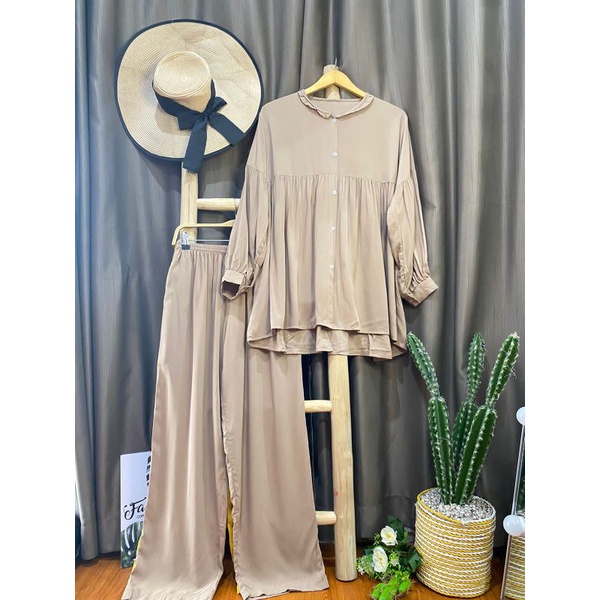 BEST SELLER | BISA COD | Daily set pejamas panjang premium busui - piyama lengan panjg rayon premium-arabella mocca