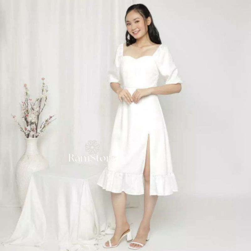 Bianca Dress/Dress Korea/Dress Belah Samping/Baju Sabrina Jumbo