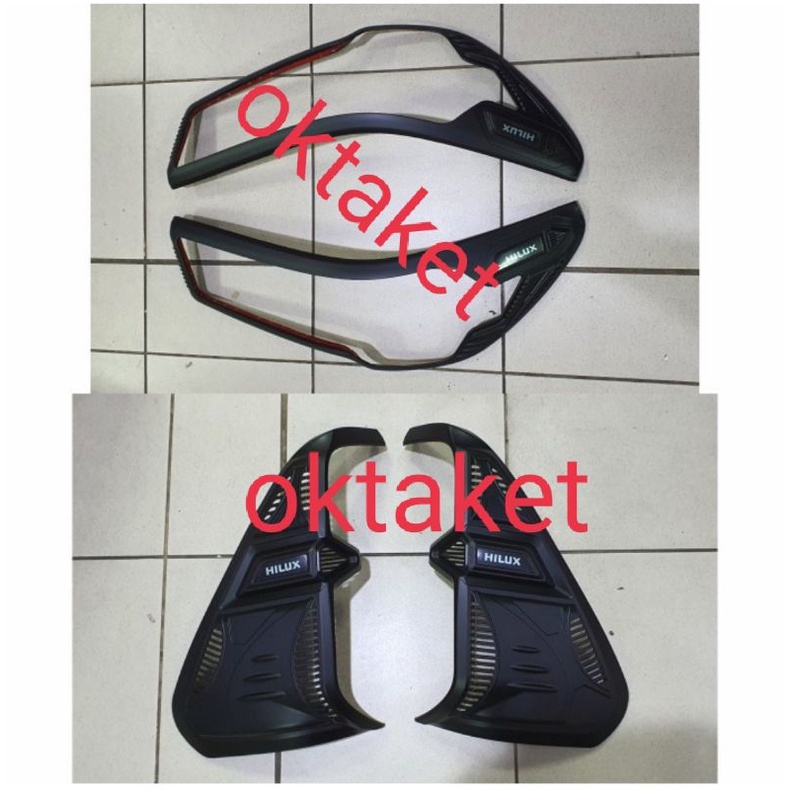 paket garnish lampu depan belakang all new Hilux 2021 tipe V hitam dop