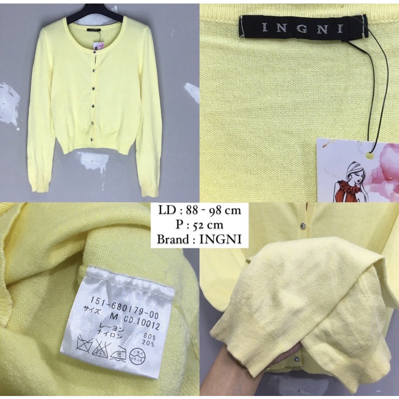 PRELOVED (THRIFT) CARDIGAN RAJUT PREMIUM BRANDED-INGNI SOFT YELLOW