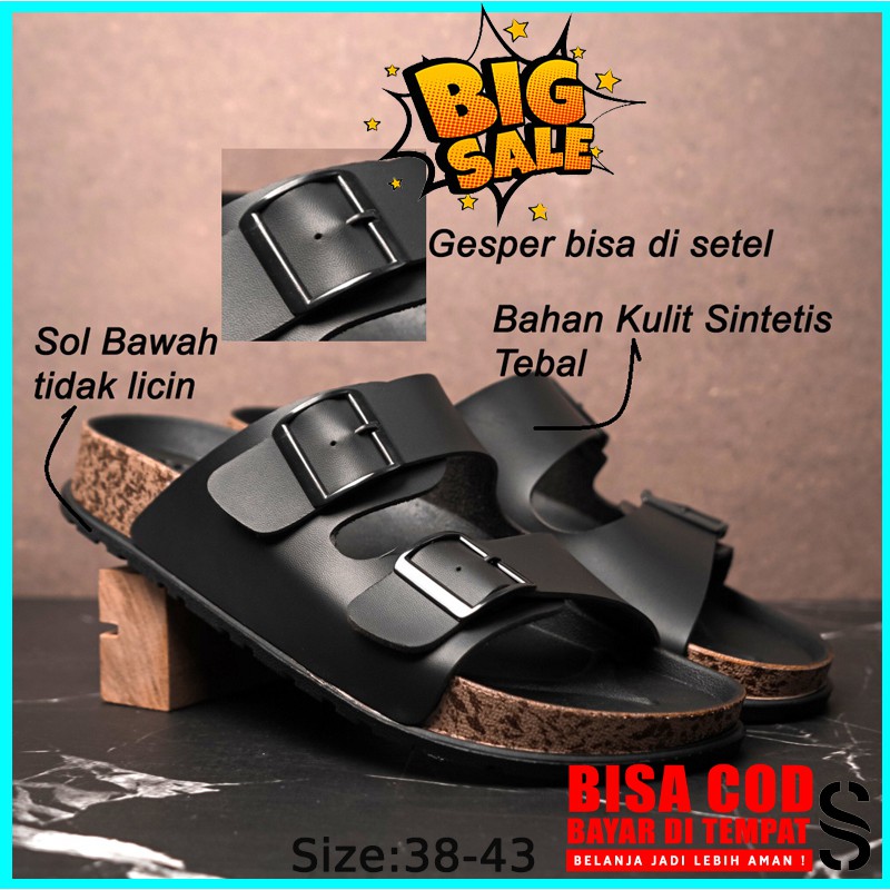 Brody Bravo Sandal Selop Pria Casual Sol Puyuh Sendal Slop Cowok Model Ban Dua Gesper Size 38-43