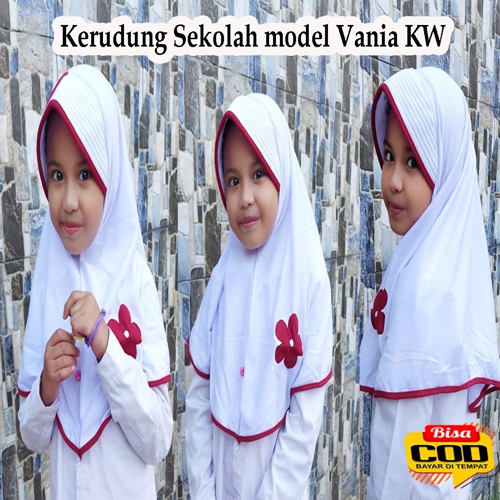 jilbab instan anak sekolah sd vania kw size m, l / kerudung  bergo instan anak sekolah sd vania kw z