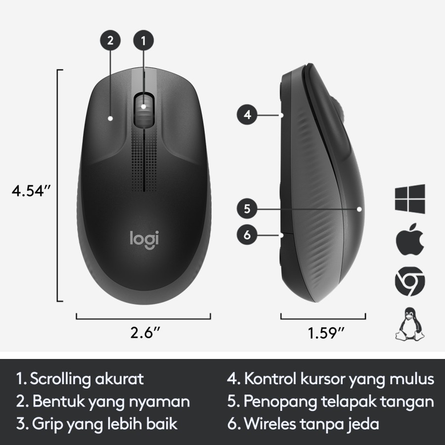 Logitech M190 Mouse Wireless Full Size - Garansi Resmi 1 Tahun