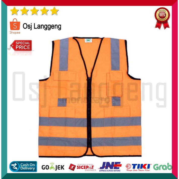 BISA COD | Rompi Safety Vest Bahan American Drill 4 Kantong IMJ Scotlite Silver 3M Original