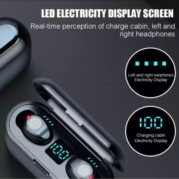 [CEV] F9 TWS Headset Bluetooth 5.0 Wireless Earphone LED Display IPX7 Mini