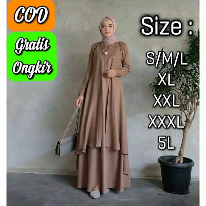 Baju gamis Muslim wanita Aluna maxi dress muslim Big Size Termurah - Black, M