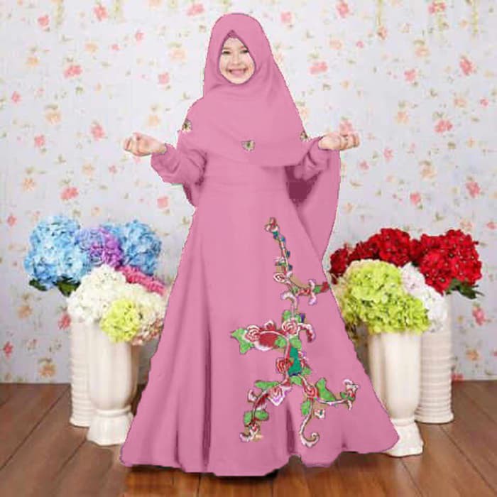 SET BAJU GAMIS ROK PANJANG | BAJU MUSLIM ANAK | USIA UMUR 8T 9T 10T | WARNA PINK BIRU MUDA