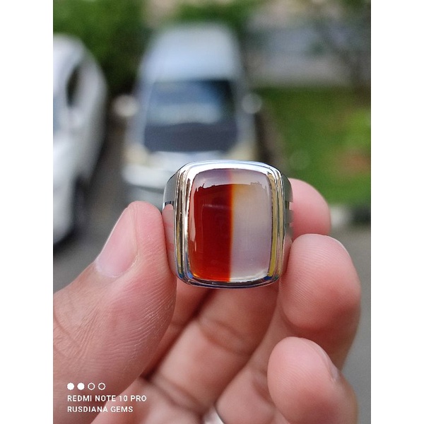 Cincin Natural Batu Akik Anggur Merah Putih Top Quality