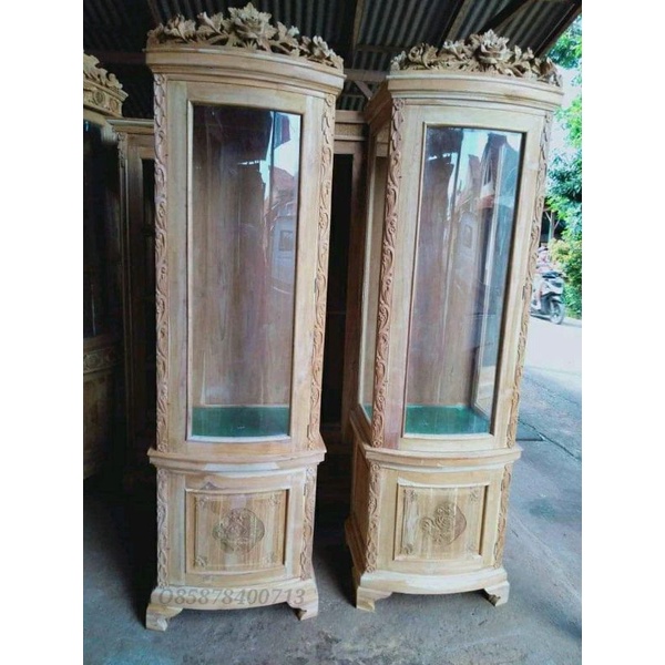 Lemari Hias Full Kayu Jati Lemari Hias Ukiran Jepara almari hias jati rak lemari hias lengkap kaca +