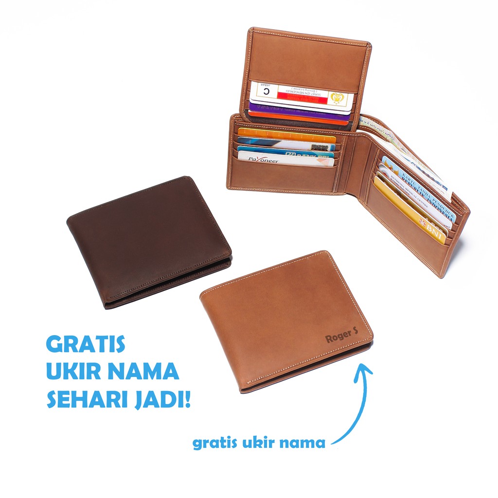 Dompet Kulit Pria Lipat Dua Muat 11 Slot Kartu