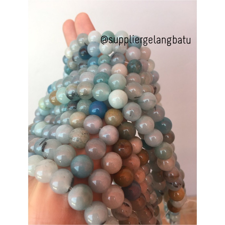 batu amazonite mala round beads 10mm bahan gelang kalung kesehatan supplier bahan craft aksesoris