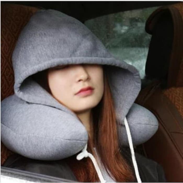 Bantal Leher Ber Topi Lembut Nyaman Dipakai Travel Pillow Hooded SoftU