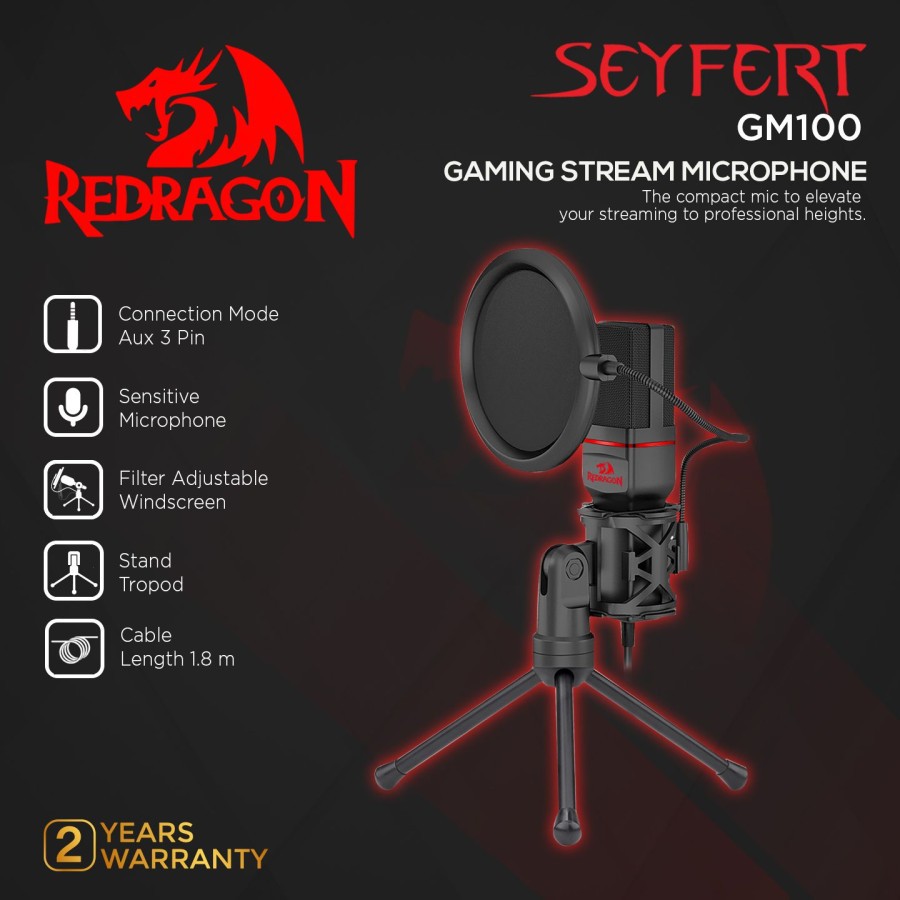 Microphone Condenser Redragon Gaming Stream Studio Kit SEYFERT GM100