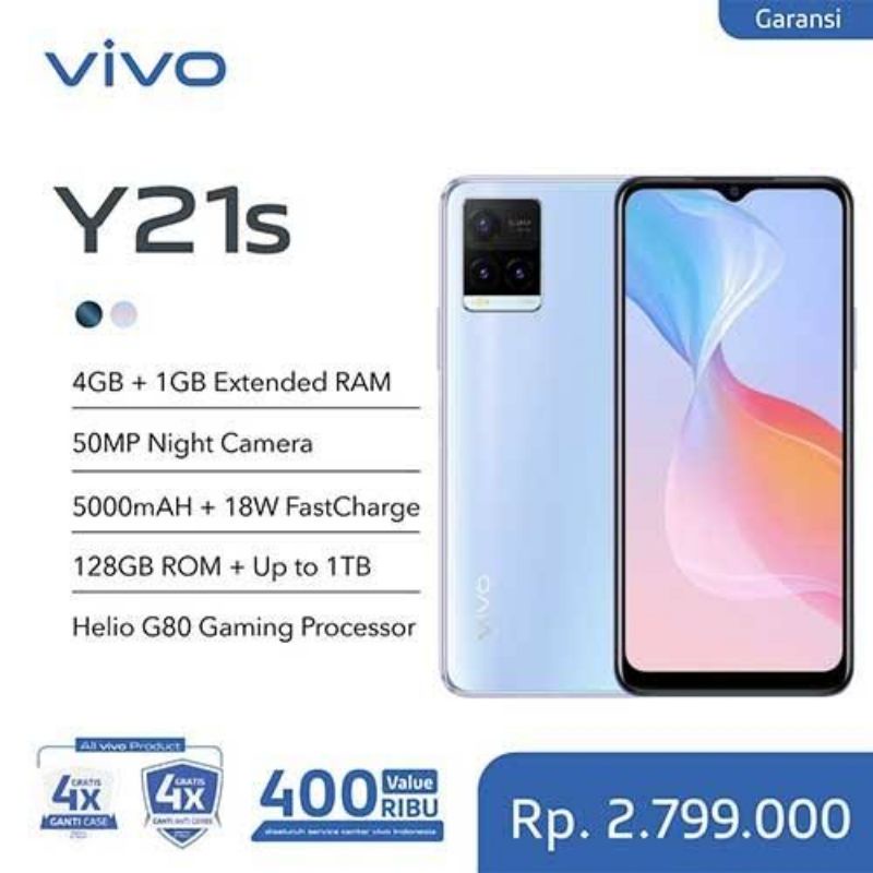 VIVO Y21S 4/128 (RAM 4GB+1GB Extended) New Garansi Resmi vivo Indonesia Vivo Y21s