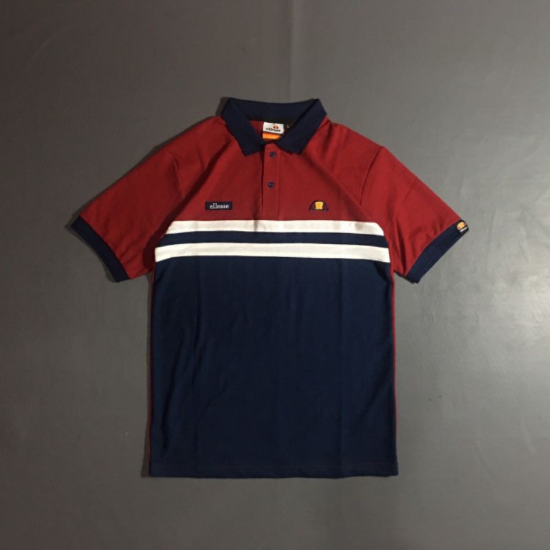 Kaos Polo Ellesse Remini Merah Navy Premium Clasic Casual Full Tag