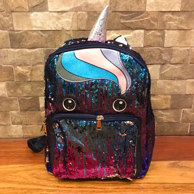 Unicorn Flip Sequin Backpack Blue Purple Warna Unik Biru Ungu Tas Ransel