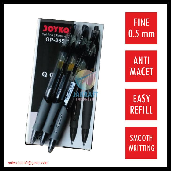 

Pulpen Gel Pen Klik Joyko Gp-265 Q Gel (Hitam) 0.5 Mm Setara Kenko K-1 Kode 859
