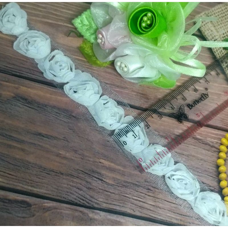 PER METER RENDA ORGANDI MELATI WARNA PUTIH TULANG LEBAR 2CM