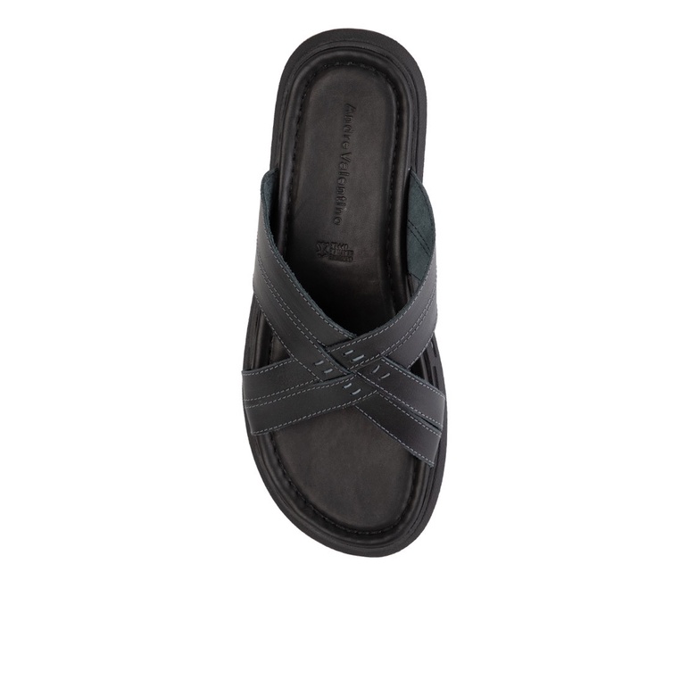 SANDAL SLIDE KULIT ANDRE VALENTINO PRIA ORIGINAL CASUAL HITAM AVM05