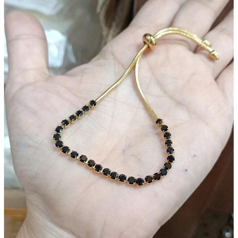 Gelang serut titanium permata hitam