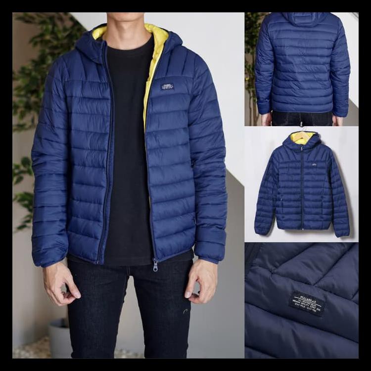 Ina Jaket Pull and Bear Hooded Puffer Jacket ORIGINAL Navy DISKON Kode 285