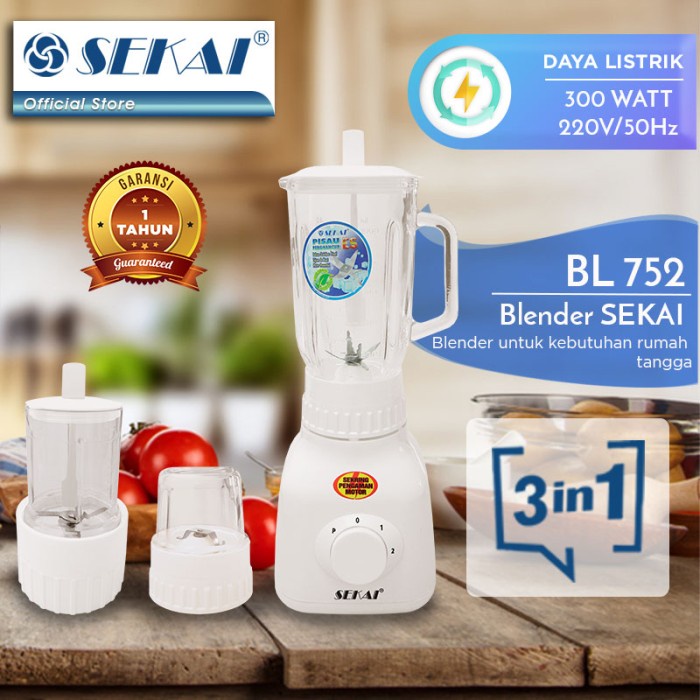 SEKAI Blender Kaca 3in1 BL752GL Pelumat 1 Liter BL 752 GL