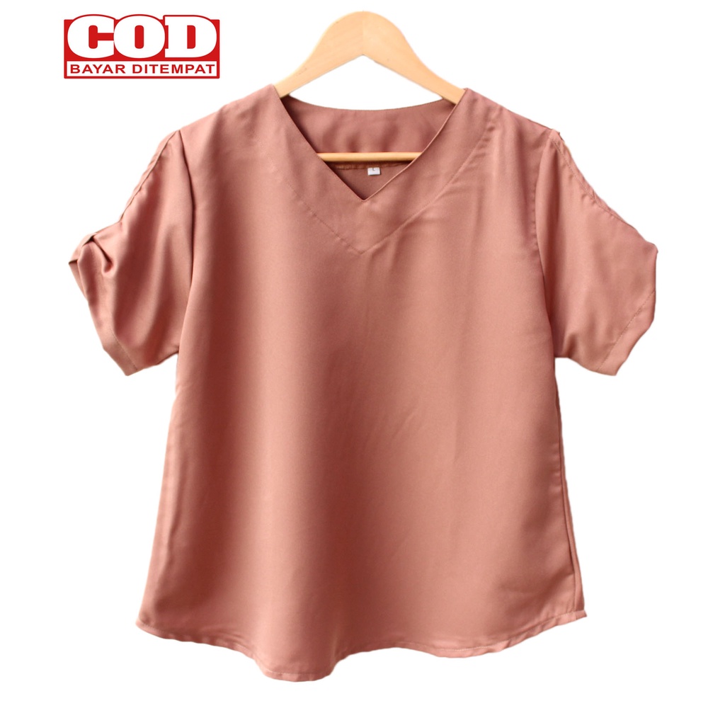 Real Pict - Atasan Jumbo / blus wanita / blouse jumbo Evi Polos size M , L dan XXL ( Real Pict )-2