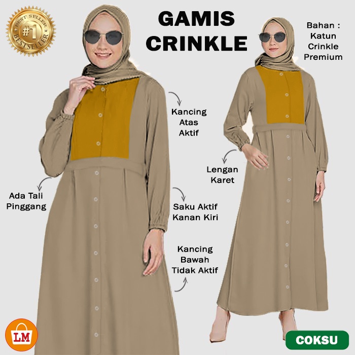 Baju Dress Wanita Muslim GAMIS CRINKLE Katun JUMBO All Size Fit To XL TERMURAH TERLARIS LMS 28783