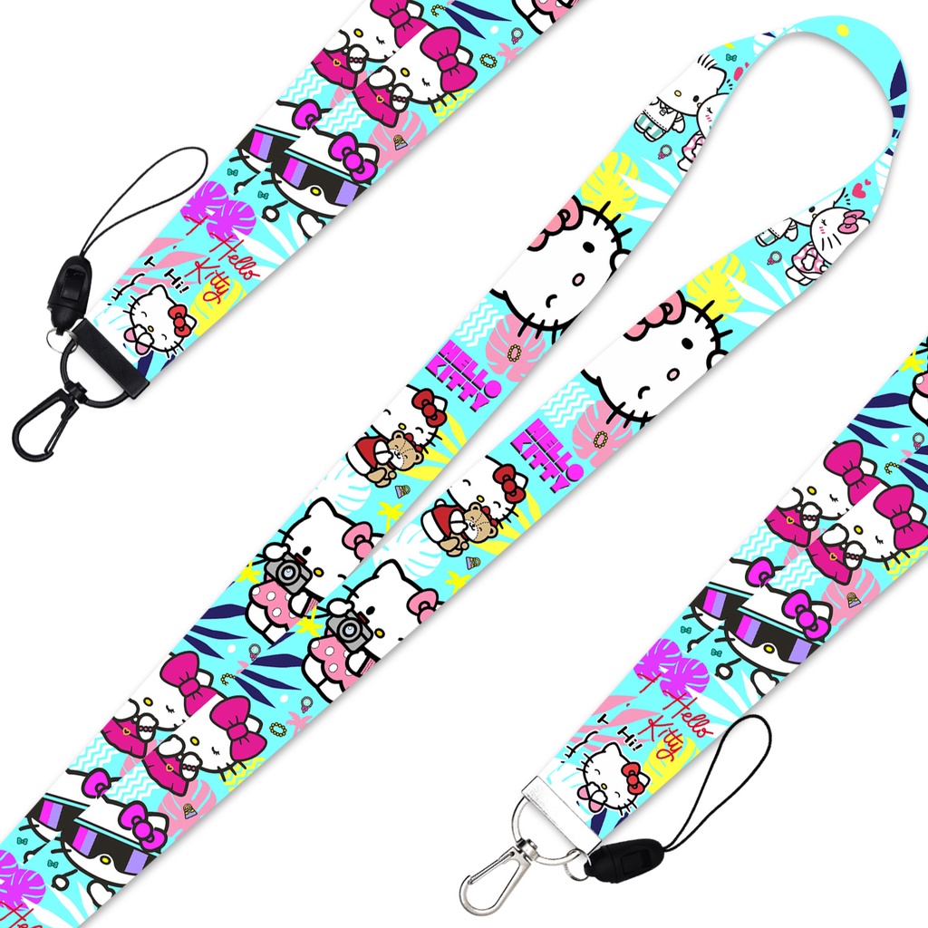 Tali lanyard Panjang Motif Kartun Kucing Warna pink Untuk Gantungan Kunci / Handphone