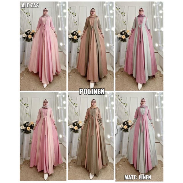 Dress Motif Polinen ORI by Aje Zas Collection / Gamis Set Syar’i / Dress Katun Polos / Gamis Pesta /